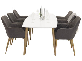 ebuy24 PolarElips240x100WHNA eethoek eetkamertafel wit en 6 Comfort eetkamerstal grijs, eik decor.