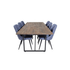 ebuy24 Padang eethoek eetkamertafel teakhout en 6 Velvet Deluxe eetkamerstal blauw, zwart.