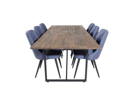 ebuy24 Padang eethoek eetkamertafel teakhout en 6 Velvet Deluxe eetkamerstal blauw, zwart.