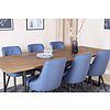 ebuy24 Padang eethoek eetkamertafel teakhout en 6 Velvet Deluxe eetkamerstal blauw, zwart.