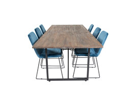 ebuy24 Padang eethoek eetkamertafel teakhout en 6 Muce eetkamerstal velours blauw.