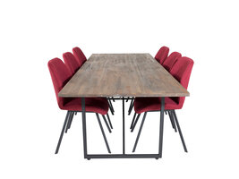 ebuy24 Padang eethoek eetkamertafel teakhout en 6 Gemma eetkamerstal rood.