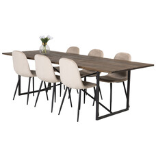 ebuy24 Padang eethoek eetkamertafel teakhout en 6 Polar eetkamerstal velours beige.