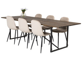 ebuy24 Padang eethoek eetkamertafel teakhout en 6 Polar eetkamerstal velours beige.