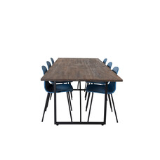 ebuy24 Padang eethoek eetkamertafel teakhout en 6 Arctic eetkamerstal blauw, zwart.