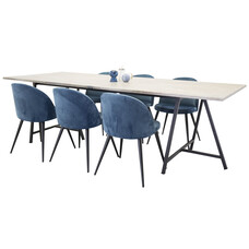 ebuy24 Jepara eethoek eetkamertafel teakhout en 6 Velvet eetkamerstal velours blauw, zwart.