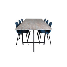 ebuy24 Jepara eethoek eetkamertafel teakhout en 6 Arctic eetkamerstal blauw, zwart.