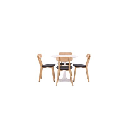 ebuy24 Hamden eethoek tafel wit en 4 Sanjos stoelen naturel.