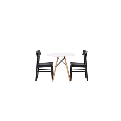 ebuy24 Danburi eethoek tafel wit en 2 Montros stoelen zwart.
