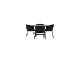 ebuy24 Kaseindon eethoek tafel bruin en 4 Selma stoelen zwart.