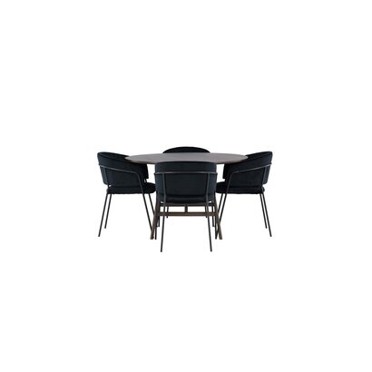 ebuy24 Kaseindon eethoek tafel bruin en 4 Selma stoelen zwart.