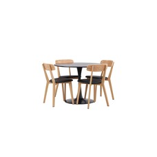 ebuy24 Glade eethoek tafel zwart en 4 Sanjos stoelen naturel.