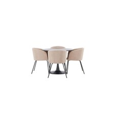 ebuy24 Glade eethoek tafel zwart en 4 berit stoelen beige.