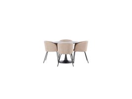 ebuy24 Glade eethoek tafel zwart en 4 berit stoelen beige.