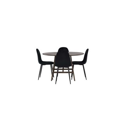 ebuy24 Kaseindon eethoek tafel bruin en 4 Polar stoelen zwart.