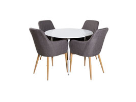 ebuy24 PlazaWHWH100 eethoek eetkamertafel wit en 4 Comfort eetkamerstal grijs, eik decor.