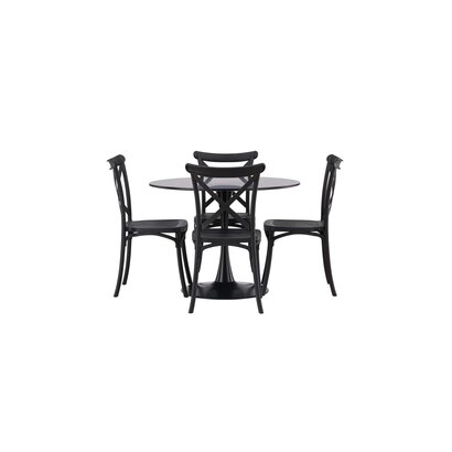ebuy24 Glade eethoek tafel zwart en 4 Crosett stoelen zwart.