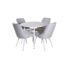 ebuy24 PlazaWHWH100 eethoek eetkamertafel wit en 4 Velvet Deluxe eetkamerstal lichtgrijs, wit.