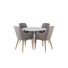 ebuy24 PlazaWHWH100 eethoek eetkamertafel wit en 4 Comfort eetkamerstal lichtgrijs, eik decor.