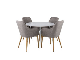 ebuy24 PlazaWHWH100 eethoek eetkamertafel wit en 4 Comfort eetkamerstal lichtgrijs, eik decor.