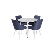 ebuy24 PlazaWHWH100 eethoek eetkamertafel wit en 4 Plaza eetkamerstal blauw, wit.