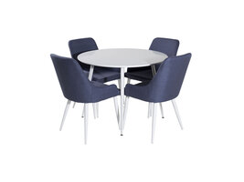 ebuy24 PlazaWHWH100 eethoek eetkamertafel wit en 4 Plaza eetkamerstal blauw, wit.