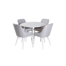 ebuy24 PlazaWHWH100 eethoek eetkamertafel wit en 4 Plaza eetkamerstal grijs, wit.