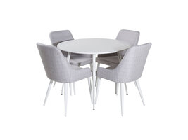 ebuy24 PlazaWHWH100 eethoek eetkamertafel wit en 4 Plaza eetkamerstal grijs, wit.