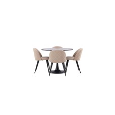 ebuy24 Glade eethoek tafel zwart en 4 Velvet stoelen beige.