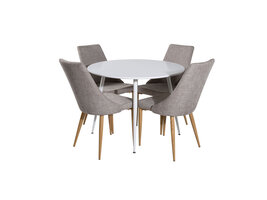 ebuy24 PlazaWHWH100 eethoek eetkamertafel wit en 4 Leone eetkamerstal lichtgrijs, eik decor.