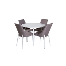 ebuy24 PlazaWHWH100 eethoek eetkamertafel wit en 4 Leone 2.0 eetkamerstal grijs, wit.