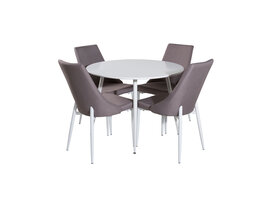 ebuy24 PlazaWHWH100 eethoek eetkamertafel wit en 4 Leone 2.0 eetkamerstal grijs, wit.