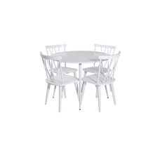 ebuy24 PlazaWHWH100 eethoek eetkamertafel wit en 4 Mariannelund eetkamerstal wit.