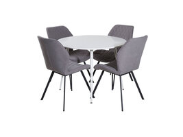 ebuy24 PlazaWHWH100 eethoek eetkamertafel wit en 4 Gemma eetkamerstal grijs.