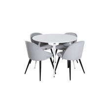 ebuy24 PlazaWHWH100 eethoek eetkamertafel wit en 4 Velvet eetkamerstal fluweel lichtgrijs, zwart.