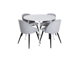 ebuy24 PlazaWHWH100 eethoek eetkamertafel wit en 4 Velvet eetkamerstal fluweel lichtgrijs, zwart.