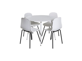 ebuy24 PlazaWHWH100 eethoek eetkamertafel wit en 4 Arctic eetkamerstal wit, zwart.