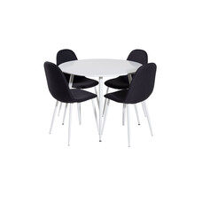 ebuy24 PlazaWHWH100 eethoek eetkamertafel wit en 4 Polar eetkamerstal zwart, wit.