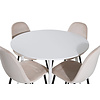 ebuy24 PlazaWHWH100 eethoek eetkamertafel wit en 4 Polar eetkamerstal velours beige.