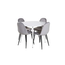 ebuy24 PlazaWHWH100 eethoek eetkamertafel wit en 4 Polar eetkamerstal velours grijs.