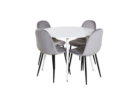 ebuy24 PlazaWHWH100 eethoek eetkamertafel wit en 4 Polar eetkamerstal velours grijs.