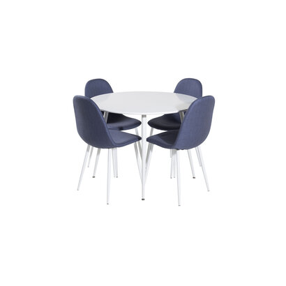 ebuy24 PlazaWHWH100 eethoek eetkamertafel wit en 4 Polar eetkamerstal blauw, wit.