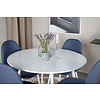 ebuy24 PlazaWHWH100 eethoek eetkamertafel wit en 4 Polar eetkamerstal blauw, wit.