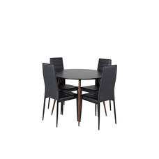 ebuy24 PlazaBLWA100 eethoek eetkamertafel zwart en 4 Slim High Back eetkamerstal PU kunstleer zwart.