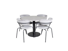 ebuy24 RazziaGR eethoek eetkamertafel terazzo grijs en 4 Arrow eetkamerstal velours grijs.