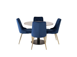 ebuy24 RazziaGR eethoek eetkamertafel terazzo grijs en 4 Velvet Deluxe eetkamerstal velours blauw, messing decor.