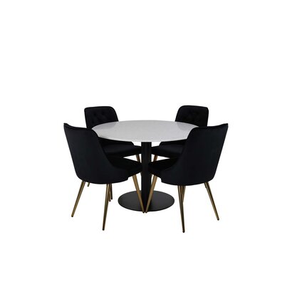 ebuy24 Razzia eethoek tafel wit en 4 Velvet Deluxe stoelen zwart.