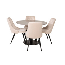 ebuy24 RazziaGR eethoek eetkamertafel terazzo grijs en 4 Velvet Deluxe eetkamerstal velours beige, zwart.