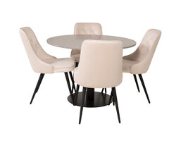 ebuy24 RazziaGR eethoek eetkamertafel terazzo grijs en 4 Velvet Deluxe eetkamerstal velours beige, zwart.