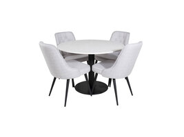 ebuy24 RazziaWH eethoek eetkamertafel terazzo wit en 4 Velvet Deluxe eetkamerstal lichtgrijs, zwart.